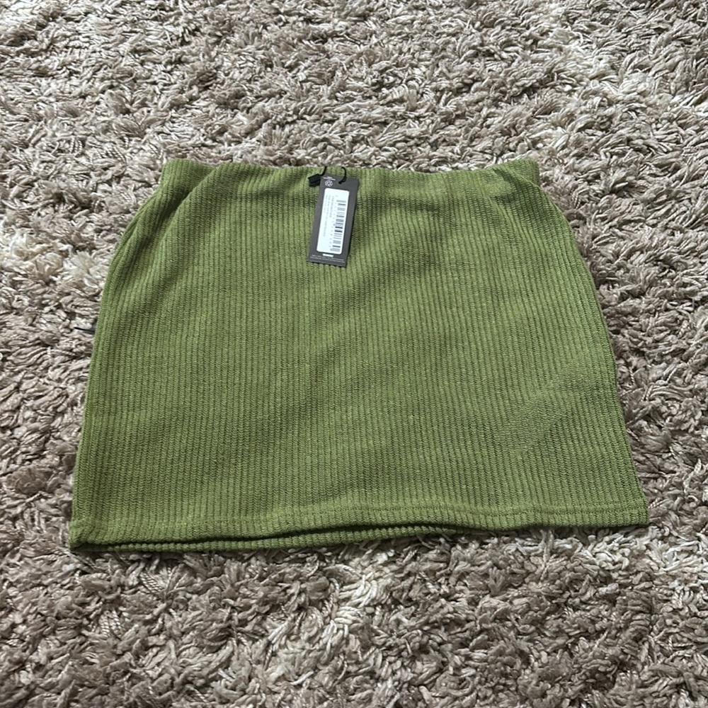 PrettyLittleThing Khaki Sheer Soft Rib Low Waist Micro Mini Skirt - Picture 2 of 2